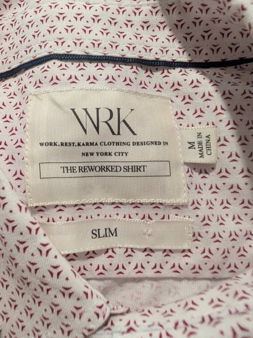 WRK | The Reworked Slim Fit Button Down In White/Burgundy Geometric - Picture 7 of 12